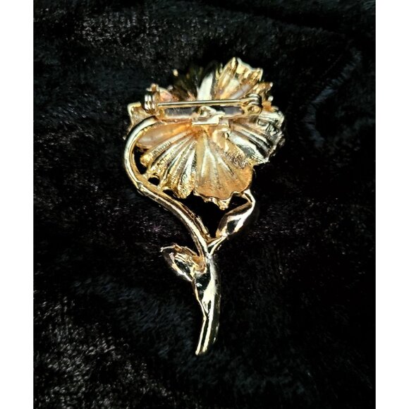 vintage gold tone floral design chrystal lined stem brooch - Picture 5 of 11